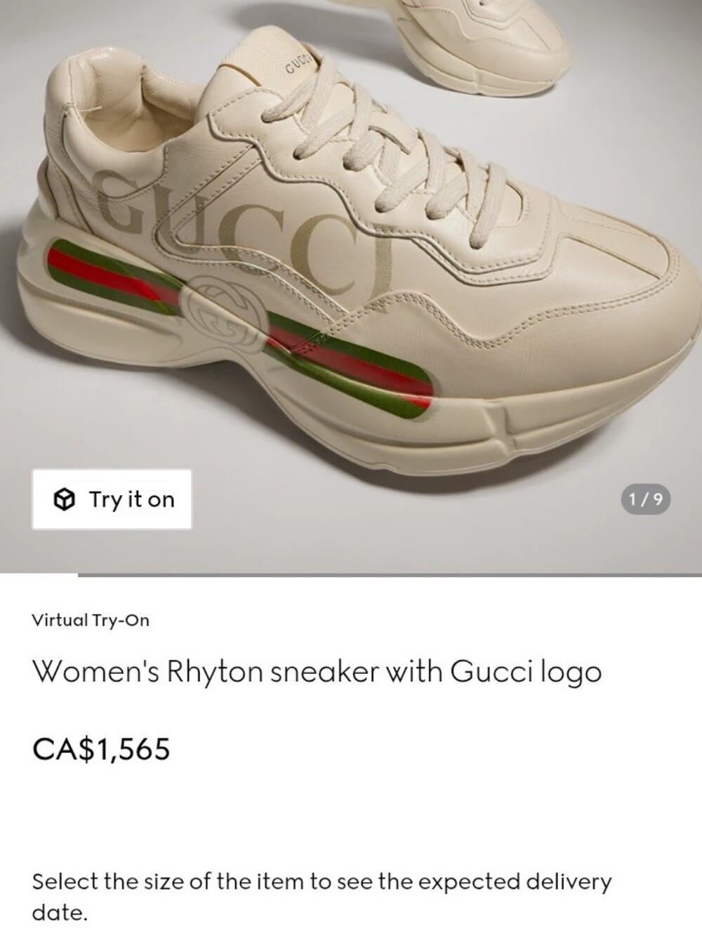 Gucci Cream Rhyton Sneaker with Green and Red Web Stripe